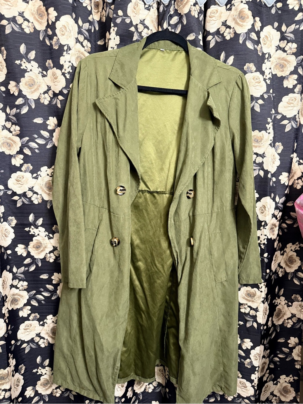 Olive Green Women's Double-Breasted Trench Blazer